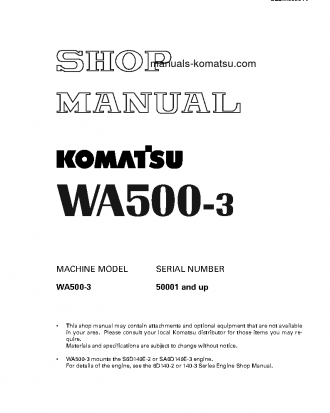 WA500-3(JPN) S/N 50001-UP Shop (repair) manual (English)