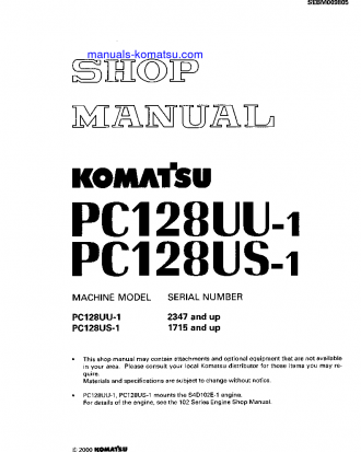 PC128US-1(JPN) S/N 1715-UP Shop (repair) manual (English)