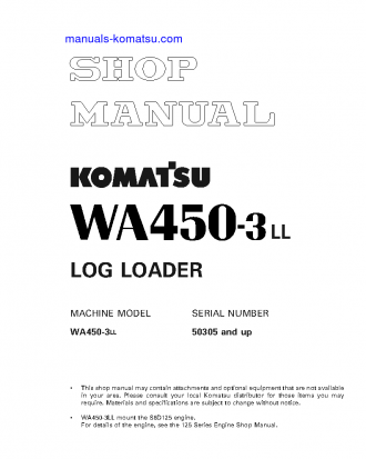 WA450-3(JPN)-LL S/N 50305-UP Shop (repair) manual (English)