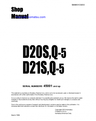 D21S-5(JPN) S/N 45001-UP Shop (repair) manual (English)