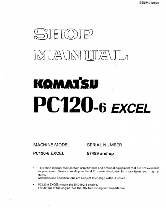PC120-6(JPN)-EXCEL S/N 57499-UP Shop (repair) manual (English)