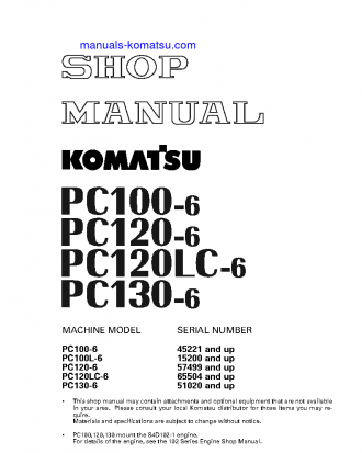 PC120-6(JPN)-E0 S/N 70001-UP Shop (repair) manual (English)
