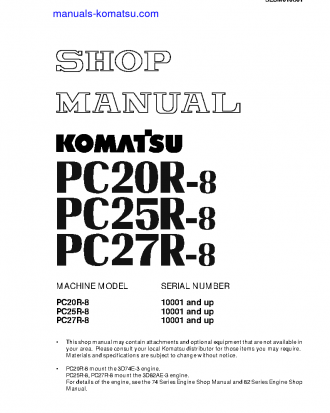PC20R-8(JPN) S/N 10001-UP Shop (repair) manual (English)