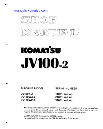JV100WA-2(JPN) S/N 21001-UP Shop (repair) manual (English)
