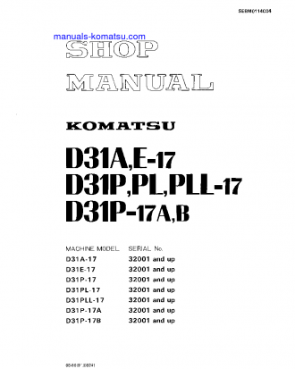 D31P-17(JPN)-A, FOR JAPAN S/N 32001-UP Shop (repair) manual (English)