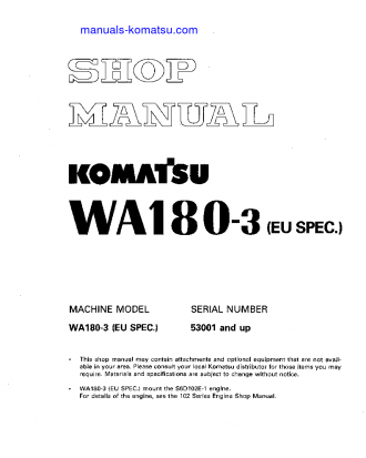 WA180-3(DEU) S/N 53001-UP Shop (repair) manual (English)