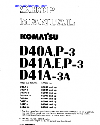 D41A-3(JPN) S/N 6001-UP Shop (repair) manual (English)
