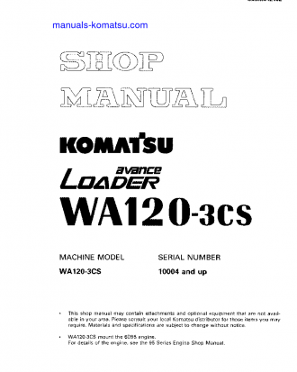 WA120-3(JPN)-FOR INDONESIA S/N 10004-UP Shop (repair) manual (English)