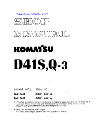 D41S-3(JPN) S/N 6001-UP Shop (repair) manual (English)