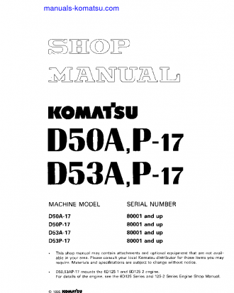 D50A-17(JPN) S/N 80001-UP Shop (repair) manual (English)