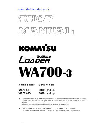 WA700-3(JPN)-TBG S/N 50001-UP Shop (repair) manual (English)