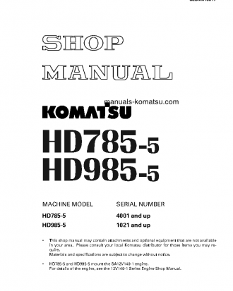 HD985-5(JPN) S/N 1021-UP Shop (repair) manual (English)