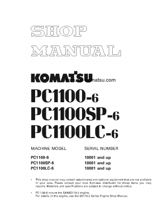 PC1100LC-6(JPN)-LOADING SHOVEL S/N 10001-UP Shop (repair) manual (English)