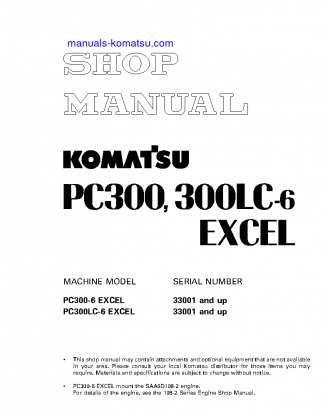 PC300LC-6(JPN)-EXCEL S/N 33001-UP Shop (repair) manual (English)