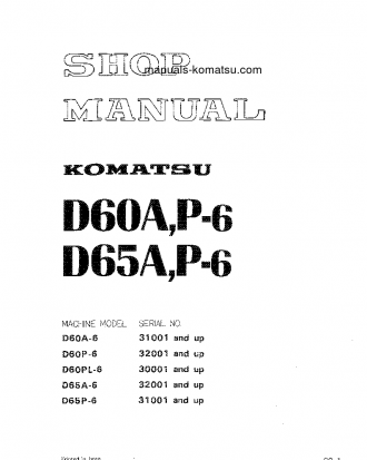 D60P-6(JPN) S/N 32001-UP Shop (repair) manual (English)