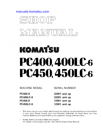 PC400LC-6(JPN) S/N 32001-32487 Shop (repair) manual (English)