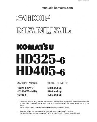 HD325-6(JPN)-4WD S/N 5706-UP Shop (repair) manual (English)