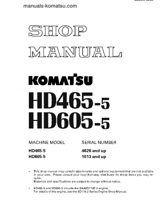 HD605-5(JPN) S/N 1013-UP Shop (repair) manual (English)