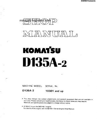 D135A-2(JPN) S/N 10301-UP Shop (repair) manual (English)