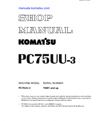 PC75UU-3(JPN) S/N 15001-UP Shop (repair) manual (English)