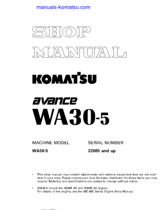 WA30-5(JPN) S/N 22005-UP Shop (repair) manual (English)