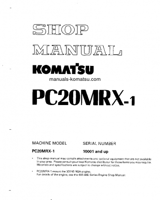 PC20MRX-1(JPN) S/N 10001-UP Shop (repair) manual (English)