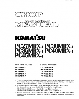 PC30MR-1(JPN) S/N 10001-UP Shop (repair) manual (English)