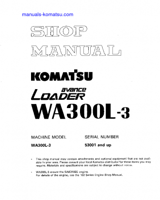 WA300L-3(JPN) S/N 53001-UP Shop (repair) manual (English)
