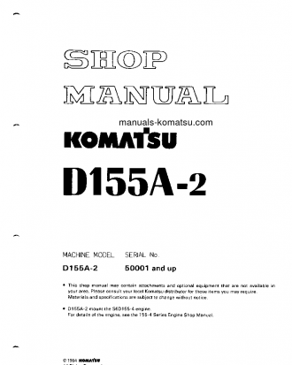 D155A-2(JPN) S/N 50001-57000 Shop (repair) manual (English)