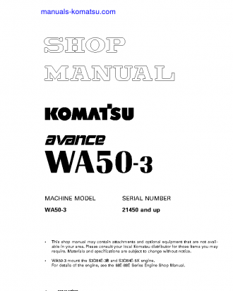 WA50-3(JPN)-FOR N. AMERICA S/N 21450-UP Shop (repair) manual (English)