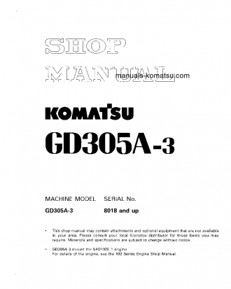 GD305A-3(JPN) S/N 8018-UP Shop (repair) manual (English)