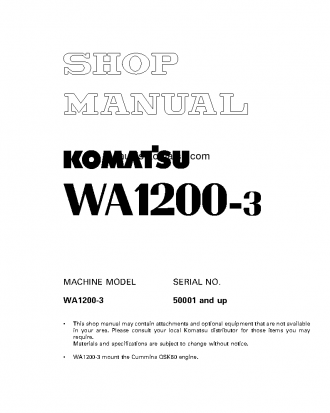 WA1200-3(JPN) S/N 50001-UP Shop (repair) manual (English)