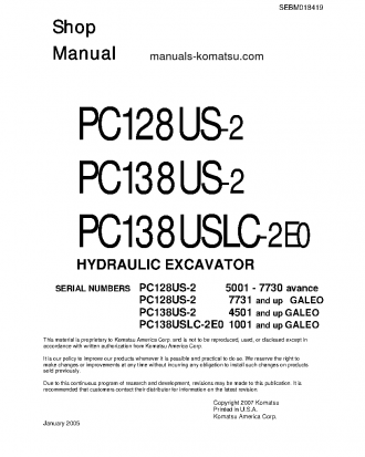 PC138US-2(JPN) S/N 1001-UP Shop (repair) manual (English)