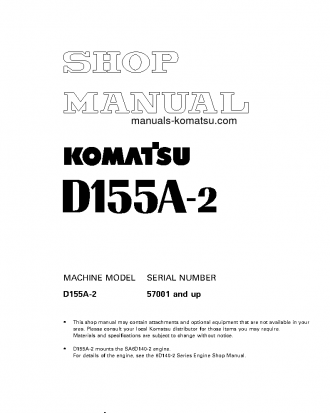 D155A-2(JPN)-EMISSION ENG S/N 57001-UP Shop (repair) manual (English)