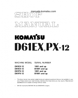D61EX-12(BRA) S/N B1001-UP Shop (repair) manual (English)