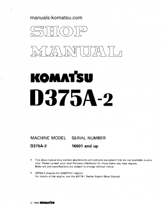 D375A-2(JPN) S/N 16001-UP Shop (repair) manual (English)