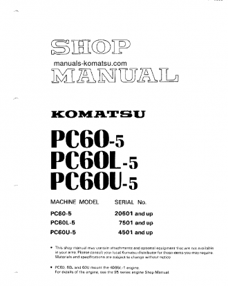 PC60L-5(JPN) S/N 7501-8000 Shop (repair) manual (English)