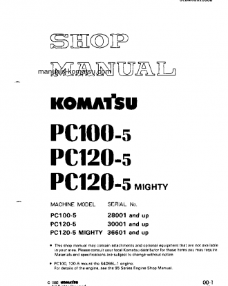 PC120-5(JPN)-MIGHTY S/N 36601-UP Shop (repair) manual (English)