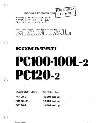 PC120-2(JPN) S/N 14001-UP Shop (repair) manual (English)