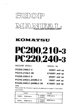 PC200LC-3(JPN) S/N 20001-UP Shop (repair) manual (English)