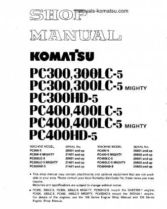 PC400-5(JPN) S/N 20001-UP Shop (repair) manual (English)