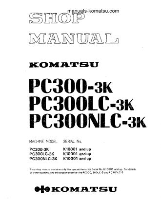 PC300NLC-3(GBR) S/N K10001-UP Shop (repair) manual (English)
