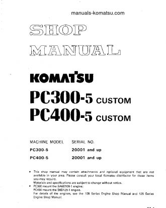 PC300-5(JPN)-CUSTOM S/N 20001-UP Shop (repair) manual (English)