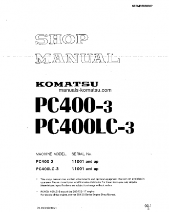 PC400LC-3(JPN) S/N 11001-UP Shop (repair) manual (English)