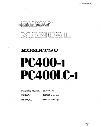 PC400-1(JPN) S/N 10001-UP Shop (repair) manual (English)