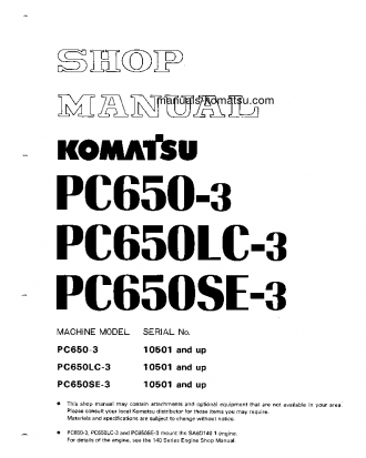 PC650LC-3(JPN) S/N 10501-UP Shop (repair) manual (English)