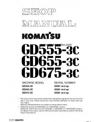 GD655-3(JPN)-FOR N. AMERICA S/N 50001-UP Shop (repair) manual (English)