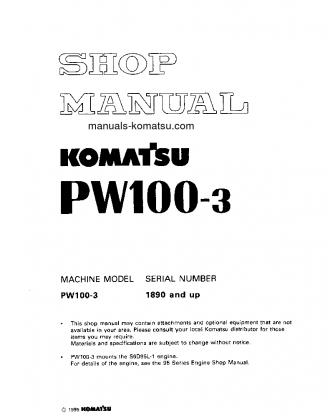 PW100-3(JPN) S/N 1890-UP Shop (repair) manual (English)