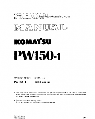 PW150-1(JPN) S/N 1001-UP Shop (repair) manual (English)