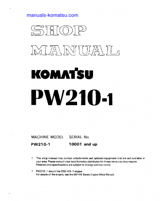 PW210-1(JPN) S/N 10001-UP Shop (repair) manual (English)